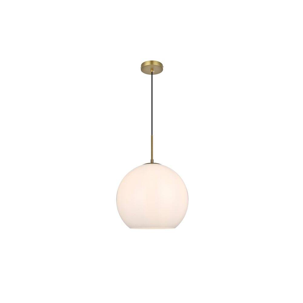 Alt View 1. Living District - Baxter 14 Inch Pendant Frosted White Shade in Satin Gold - Satin Gold And Frosted White.