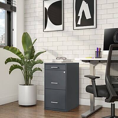 Alt View 7. Staples - 3-Drawer Vertical File Cabinet, Letter Size, Lockable, 26.8"H x 14.3"W x 18.9"D, Charcoal (ST52154-CC) - Charcoal.