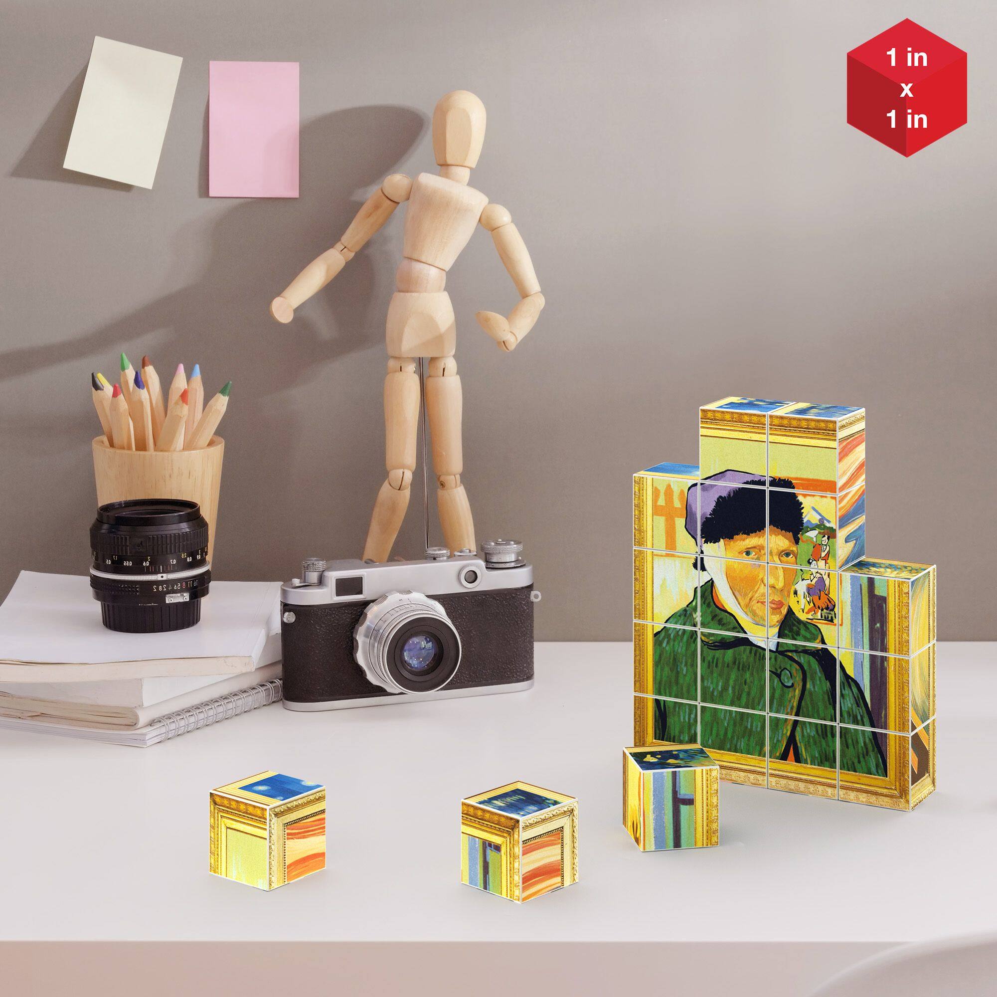 Alt View 7. PicassoTiles - PICASSO-TILES 20PCS 1" Magnetic Puzzle Cubes, Van Gogh & Mona Lisa Hand Puzzle, STEM Mix & Match Art Toy for Kids.