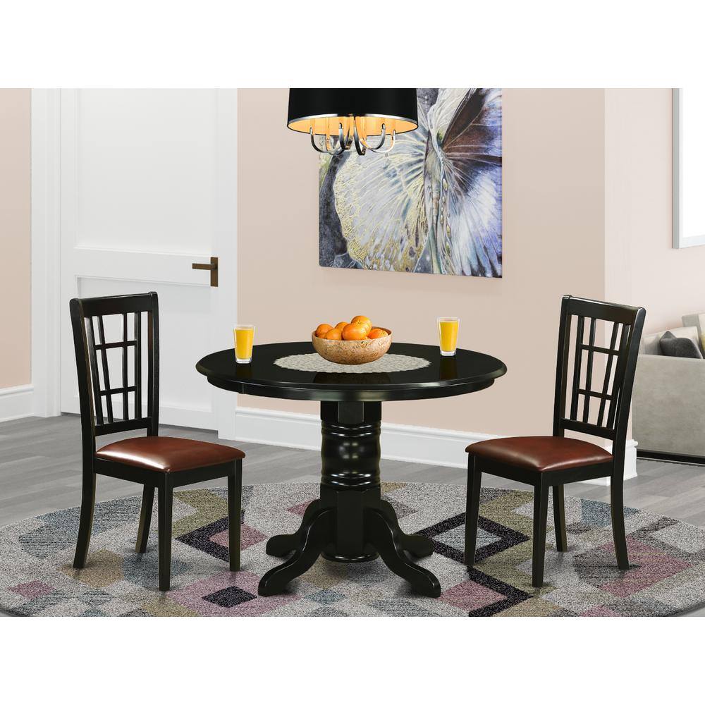 Back. East West Furniture - 3 Pc Dining room set for 2-Dinette Table and 2 dinette Chairs - Black.