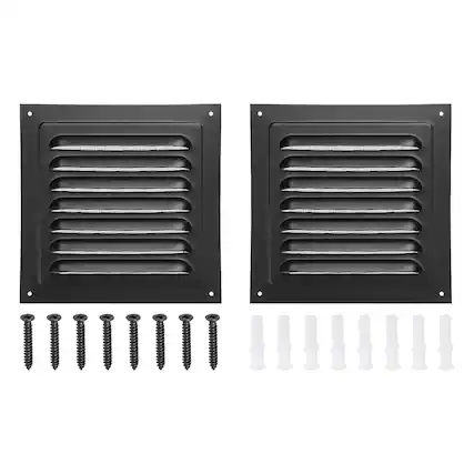 Front. Unique Bargains - 6"x6" Aluminum Gable Vent, 2pcs Exterior Wall Outlet Square Soffit Vent HVAC Louver Air Grille with Built-in Screen - Black.