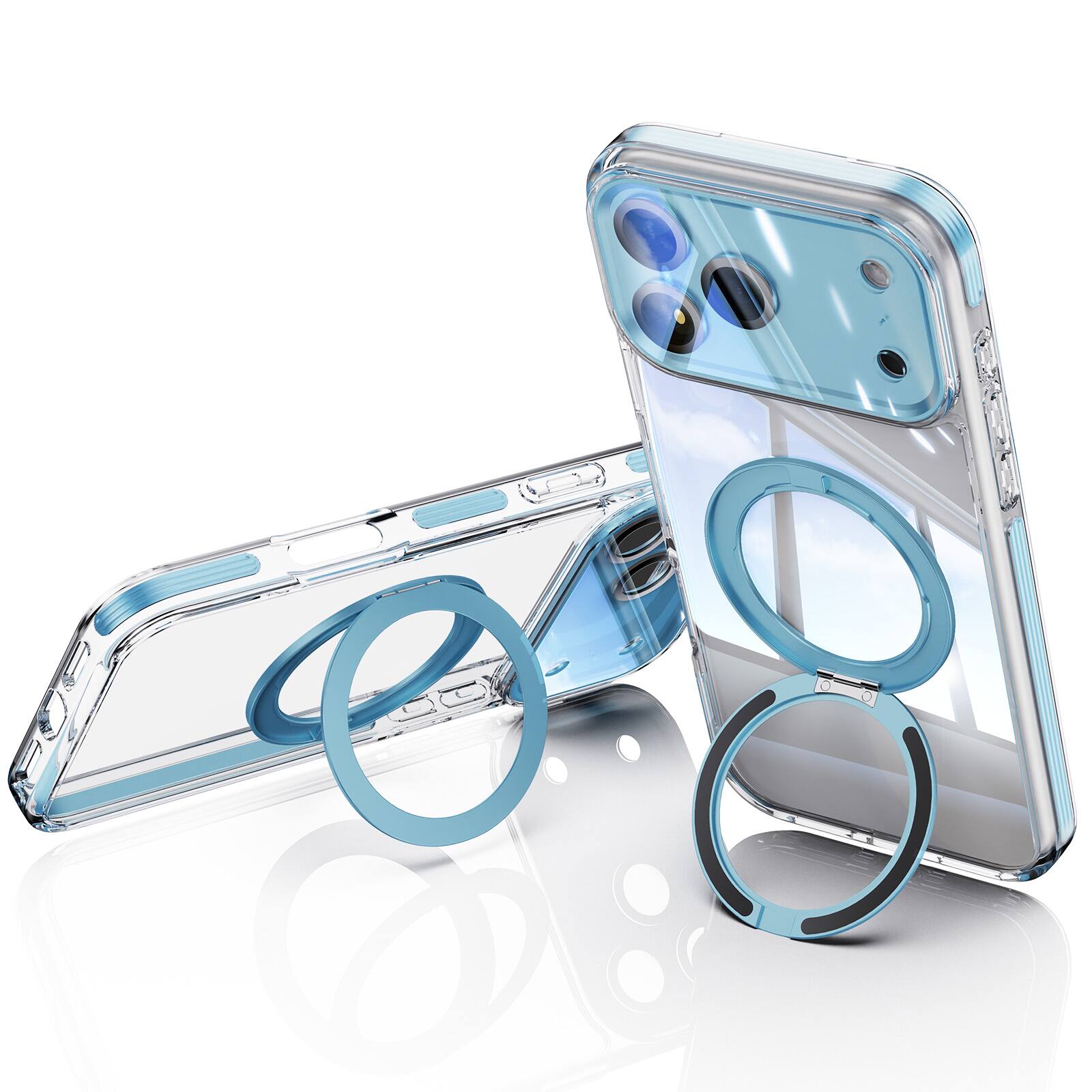 Alt View 3. Dteck - Magnetic Clear Phone Case for Apple iPhone 17 Pro with Metal Rotating Kickstand,Shockproof PC+TPU Slim Transparent Cover - Blue.