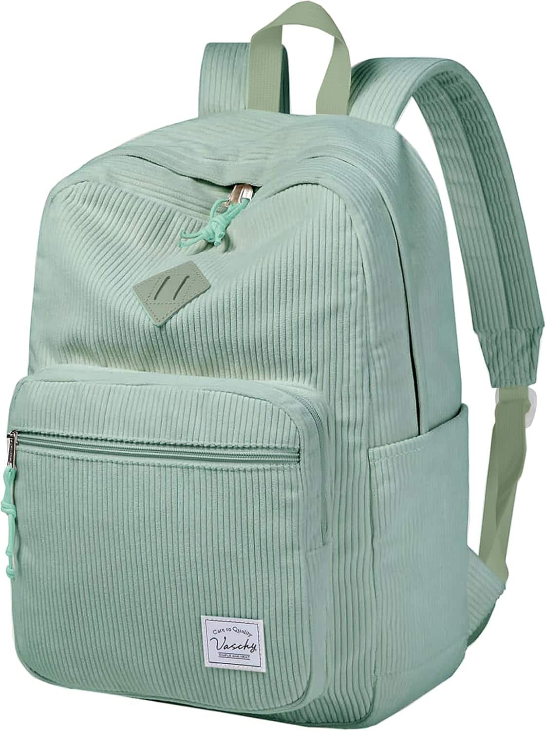 Vulpecula Spade - Corduroy Backpack for Girls, Vintage Casual Kawaii Aesthetic Fuzzy Travel Rucksack Daypack for School Teens - Light Green