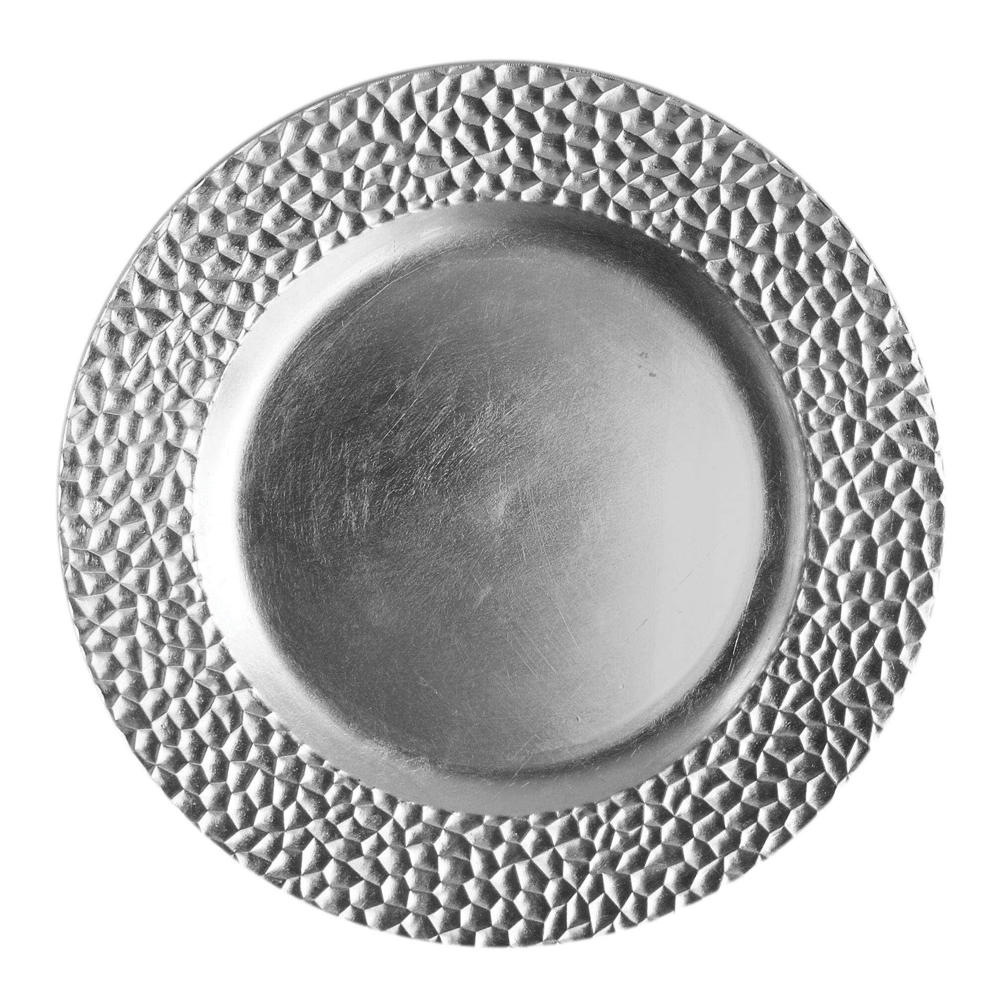 Angle. American Atelier - Silver Hammered Charger Plate Set- 12 Pieces - Silver.