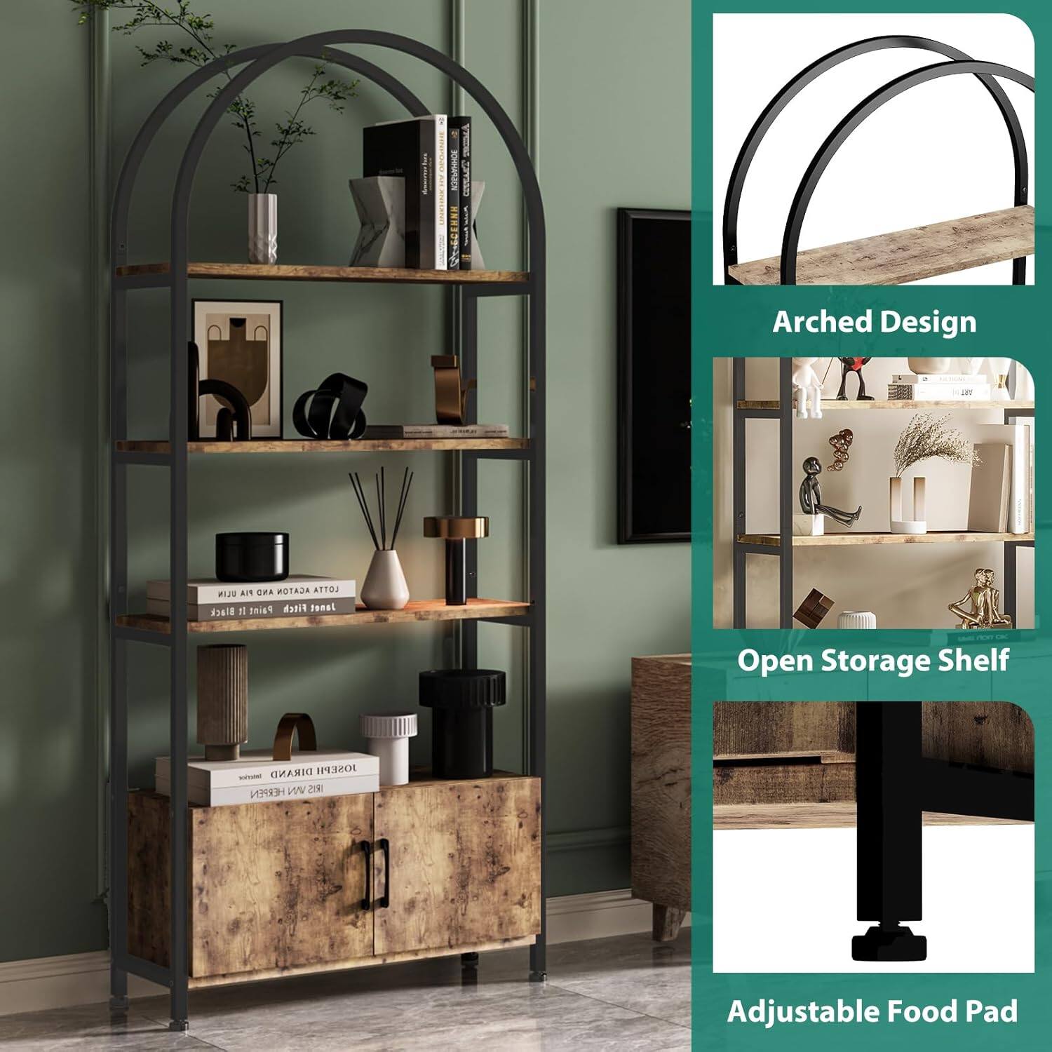 Arched Design  
Open Storage Shelf  
Adjustable Food Pad