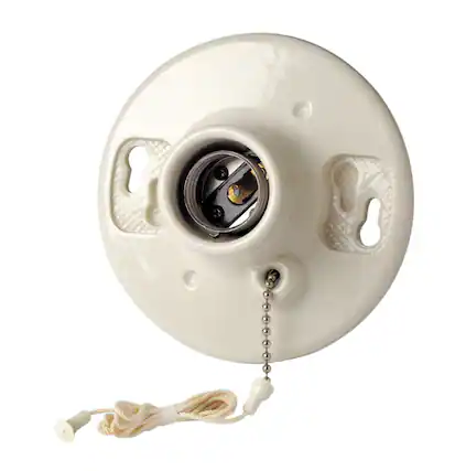 Front. Leviton - 49816-C One-Piece Glazed Porcelain Outlet Box Mount Incandescent Lampholder with Pull Chain - White.
