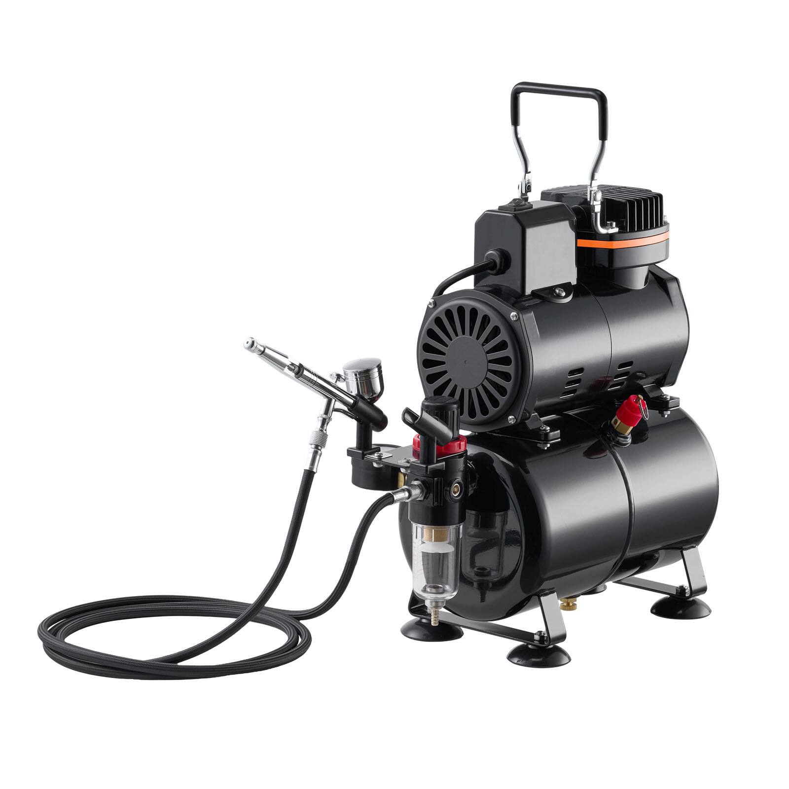Alt View 5. VEVOR - Airbrush Kit, 1/6 HP, Air Brush Kit with Air Compressor and Tank, 1 Dual-Action Professional Airbrush with 3 Tips - Black.