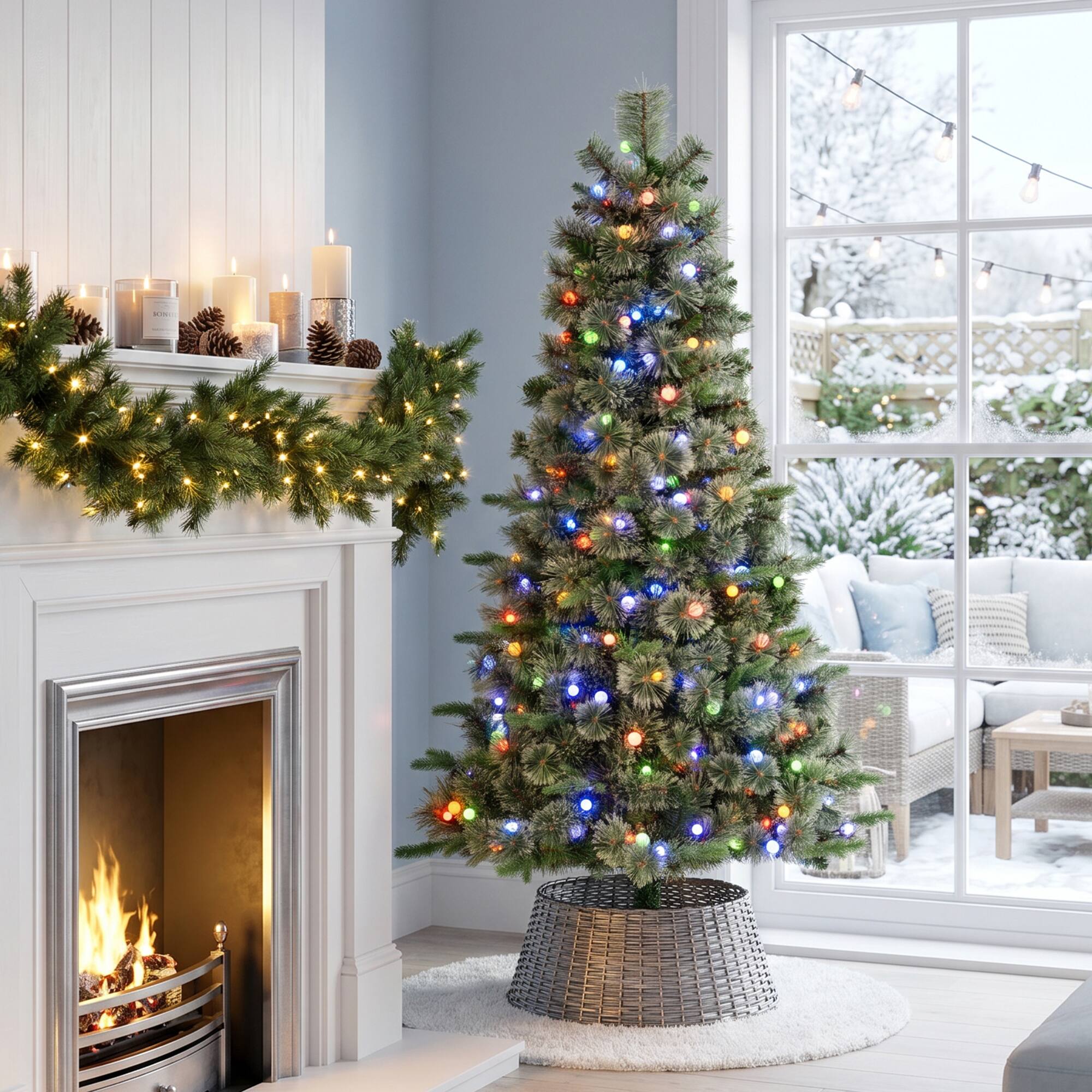 Alt View 9. Glitzhome - 6ft Pre-Lit Cashmere Slim Pine Artificial Christmas Tree with 250 Globe Lights - Green.