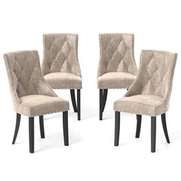 Gymax - Upholstered Dining Chairs Set of 4 Tufted Wingback Chairs w/ Solid Wood Legs - Cream