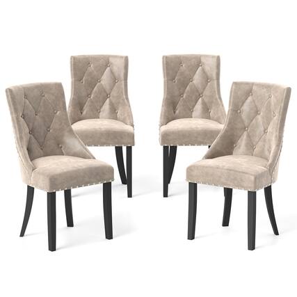 Front. Gymax - Gymax Upholstered Dining Chairs Set of 4 Tufted Wingback Chairs w/ Solid Wood Legs - Cream.