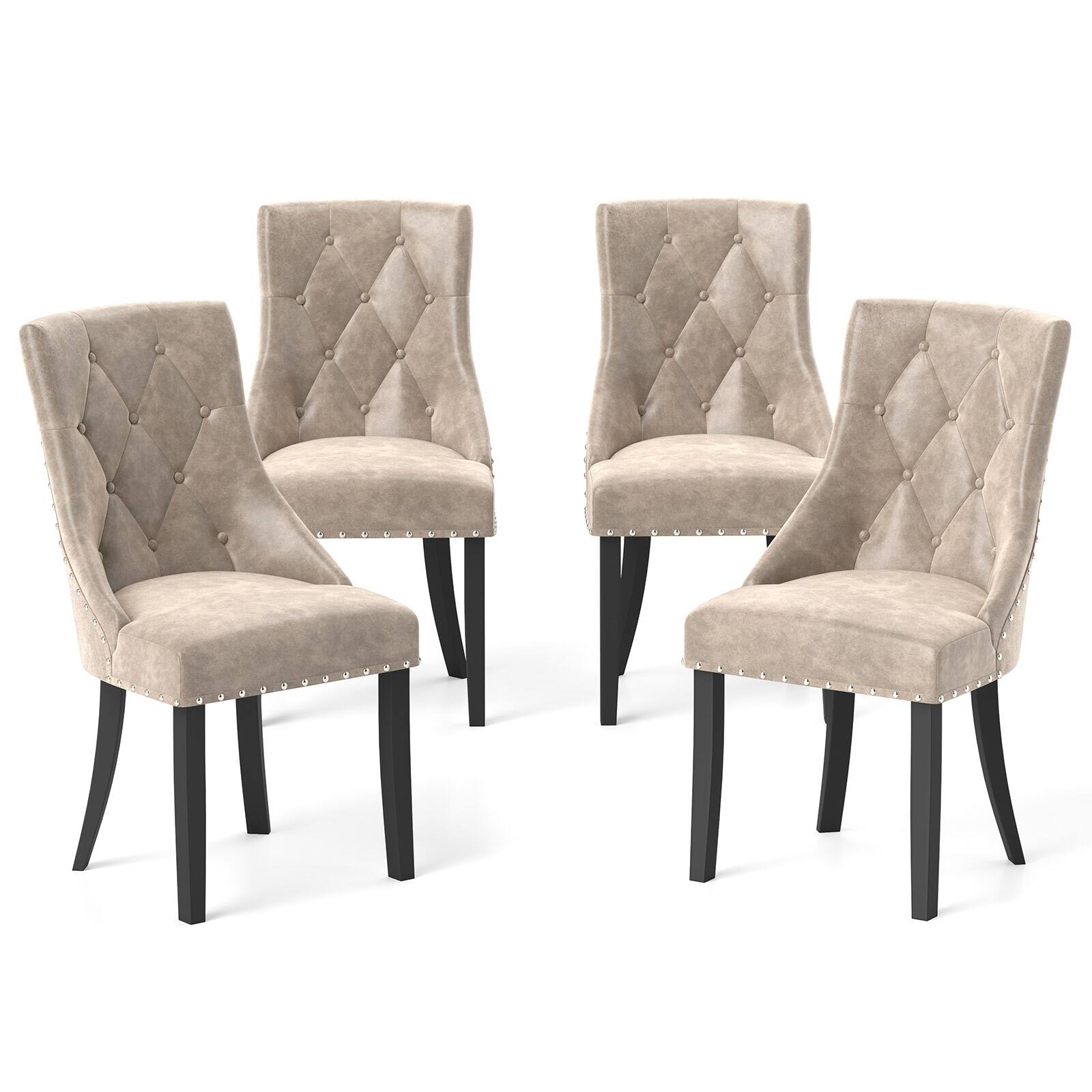 Front. Gymax - Gymax Upholstered Dining Chairs Set of 4 Tufted Wingback Chairs w/ Solid Wood Legs - Cream.