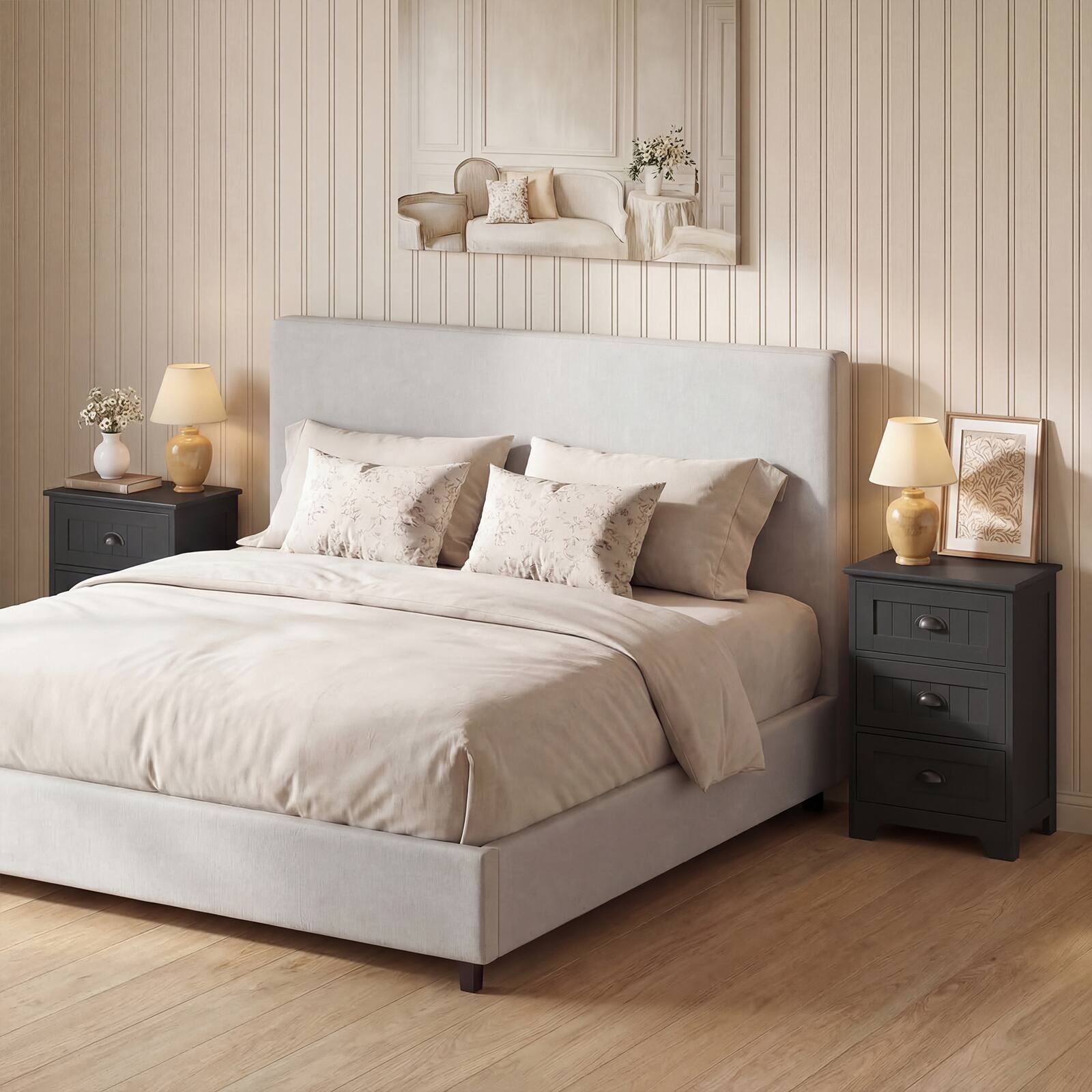 Alt View 4. Costway - 3 Drawers Nightstand End Table Storage Wood Side Bedside - Black.