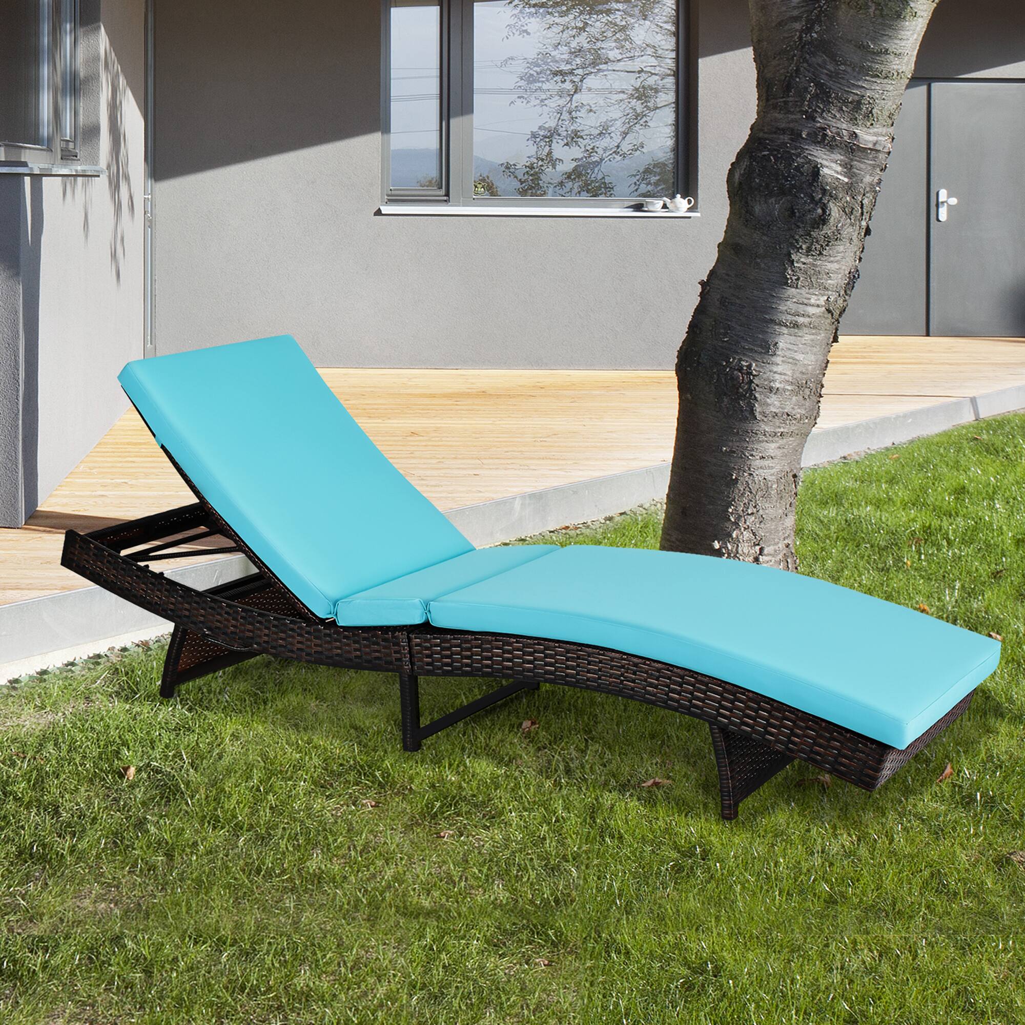 Alt View 3. Gymax - Gymax Foldable Patio Rattan Chaise Lounge Chair w/5 Back Positions Turquoise Cushion - Turquoise.