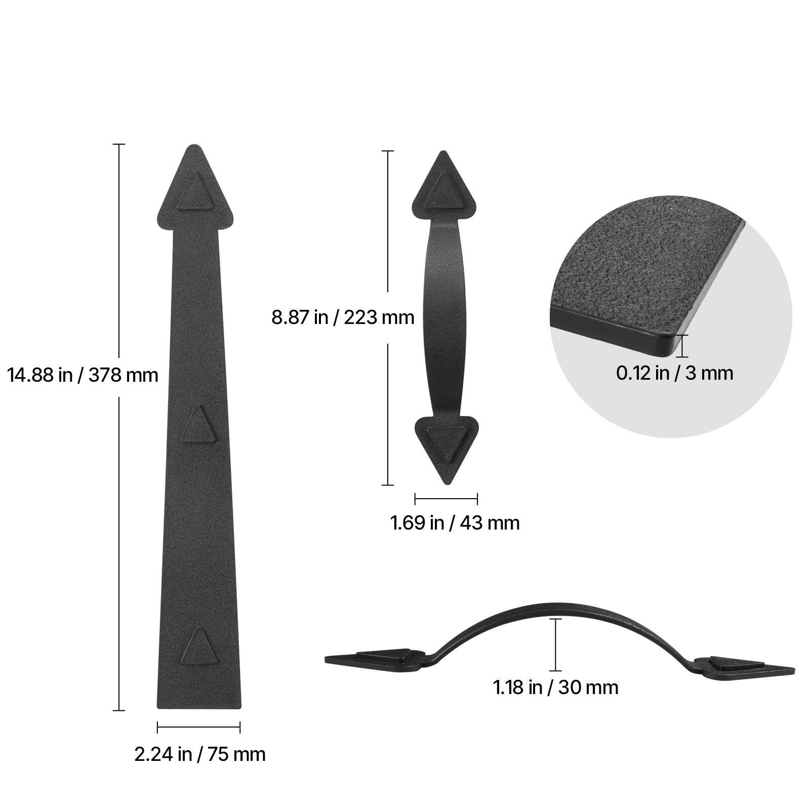 - 8.87 in / 223 mm
- 14.88 in / 378 mm
- 0.12 in / 3 mm
- 1.69 in / 43 mm
- 1.18 in / 30 mm
- 2.24 in / 75 mm
