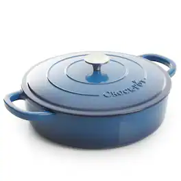 Crock-Pot - Crock Pot Artisan Enameled 5 Quart Cast Iron Round Braiser Pan with Self Basting Lid - Sapphire Blue