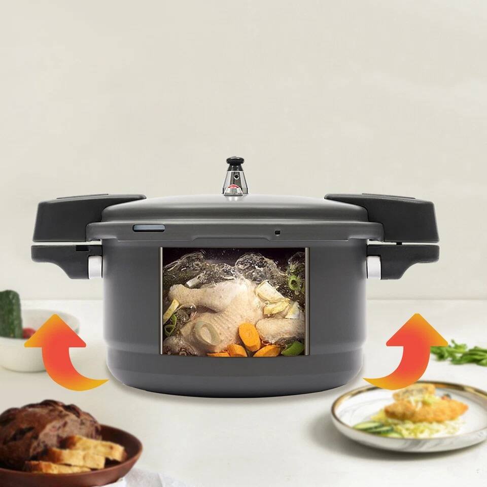 Alt View 5. Home Collection - 9.5Qt Aluminum Pressure Cooker and Canner with Safety Lock, Spring Valve, and Steam Rack - Dark Grey.