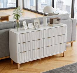 Forest'nSky - Wood 6 drawer 53.9 in. Wide Chest of Drawers for Living Room - White