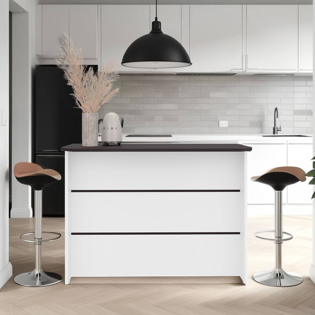 Alt View 3. Loheer - Loheer Modern Kitchen Island with Storage Cabinets and Open Down Shelves Multicolor - Multicolor.