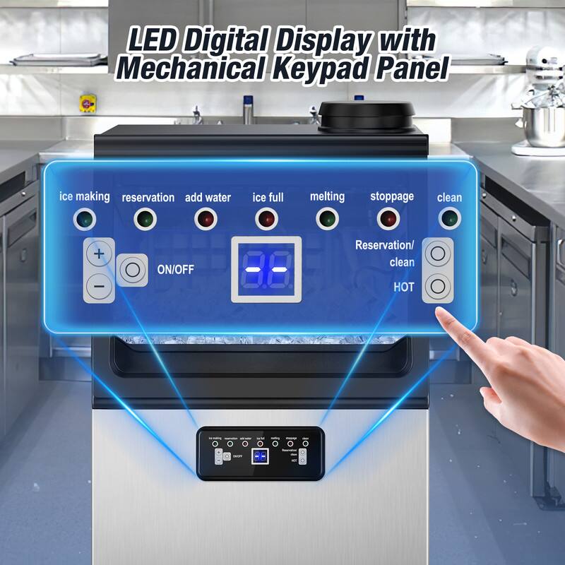 LED Digital Display with Mechanical Keypad Panel

- ice making
- reservation
- add water
- ice full
- melting
- stoppage
- clean
- Reservation/ clean
- HOT
- ON/OFF
- + -
- C