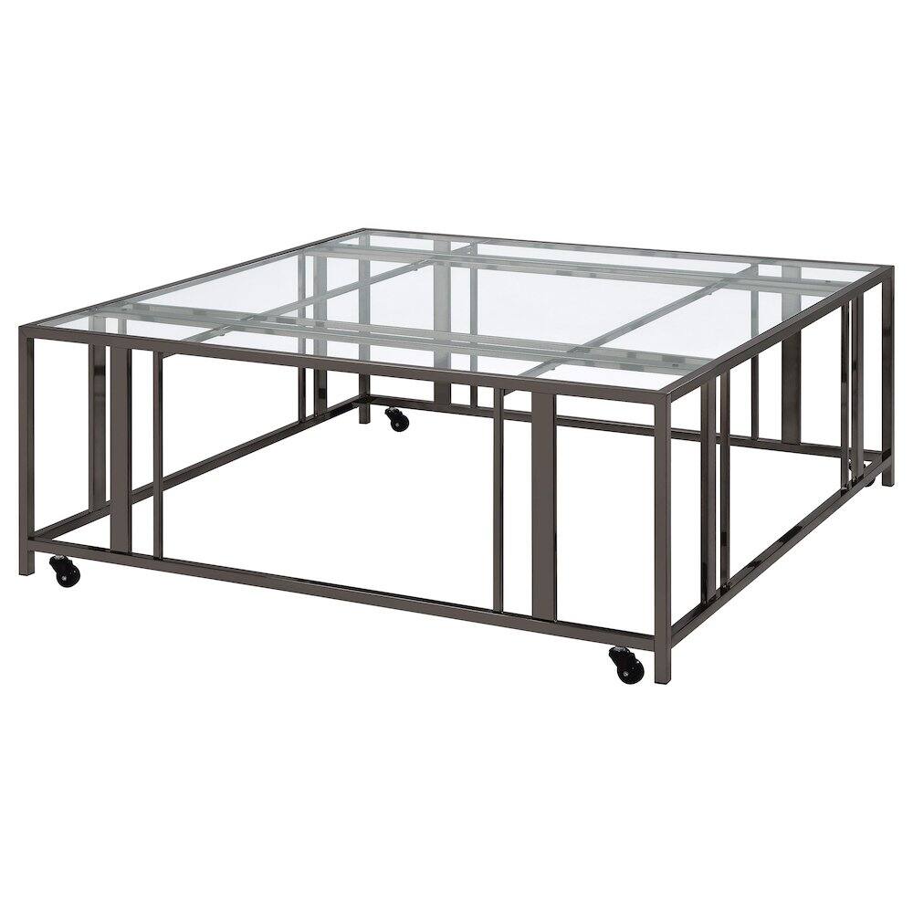 Alt View 4. Coaster Co. of America - Adri Square Glass Top Coffee Table with Casters Black Nickel - Black.