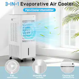 Winado - 3-IN-1 Portable Air Conditioner, Evaporative Air Cooler /Humidifier /Cooling Fan 70W 7.5H Timer 2.11Gal/ 8L Water Tank - White