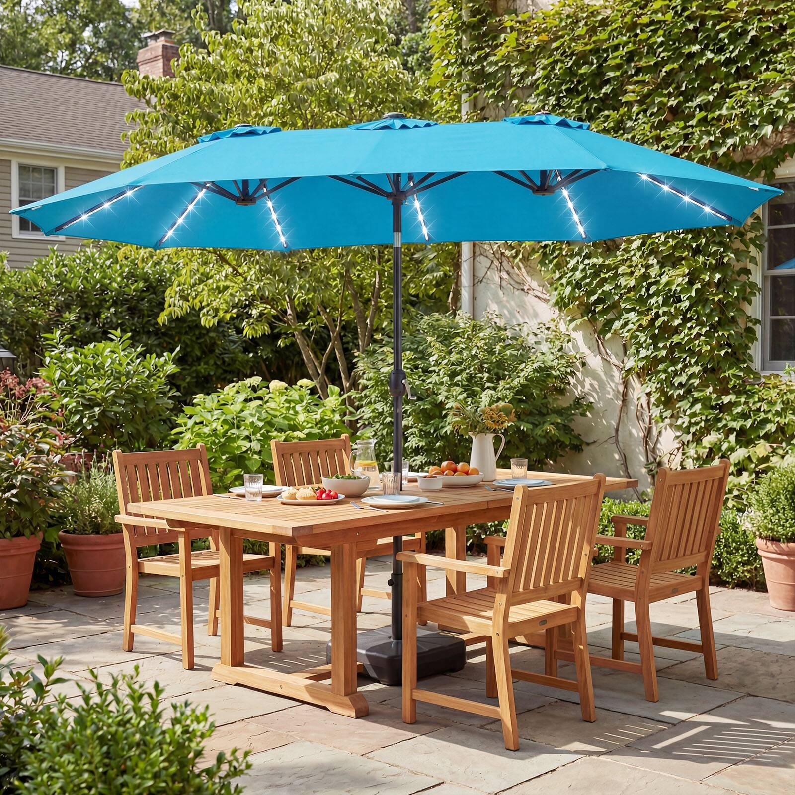 cantalever patio umbrella Amazon.com : Mojia 10x10 FT Square Cantilever Patio Umbrella with Solar LED  Lights and Cross Base, 360 Rotation Large Heavy Duty Offset Outdoor  Umbrella with Easy Tilt for Pool Backyard Deck Garden,