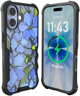 Smartish - iPhone 17 MagSafe Case - Gripzilla - Protective Grip Heavy Duty Cover - Blue Blossoms
