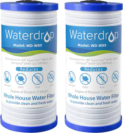Waterdrop Model: WD-W89 Replacement for 3M Aqua-Pure AP810, AP801, Whirlpool WHKF-GD25BB filters Reduces Sediment Sand Odor Rust Degree of filtration: 5 micron Whole House Water Filter to provide clean and fresh water