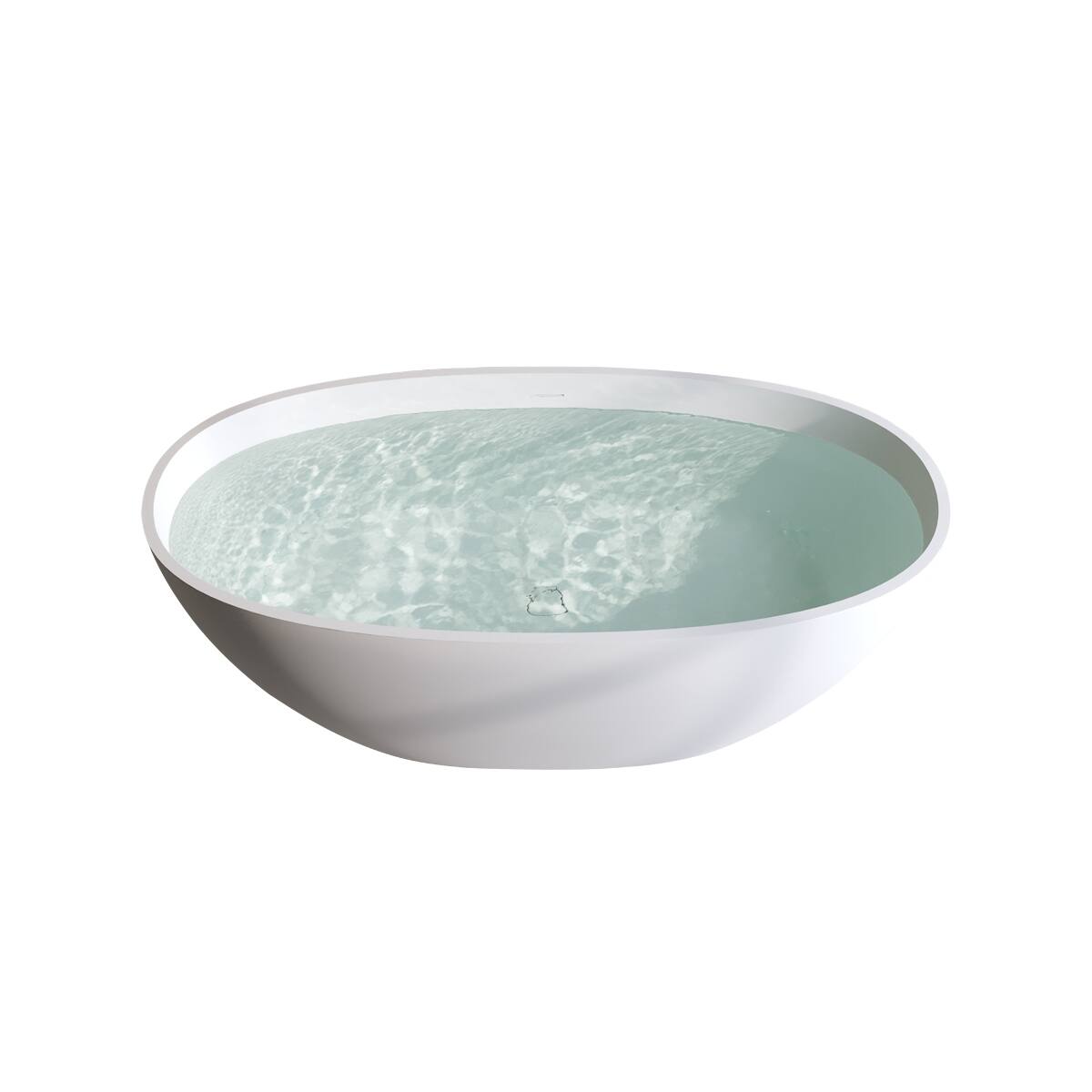 Alt View 9. Loheer - Loheer 66.9 in Solid Surface Freestanding Soaking Bathtub Matte White Oval Tub with Overflow Drain - Matte White.