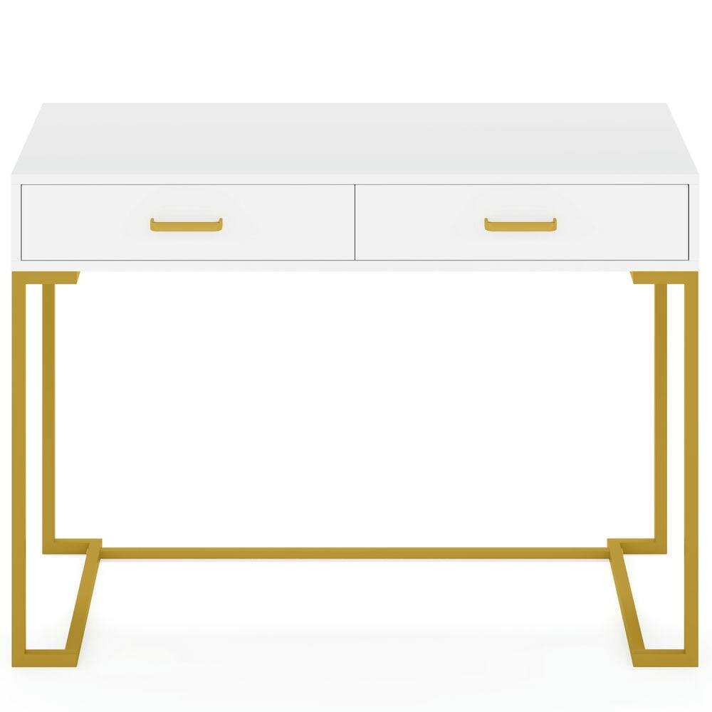 Back. Kadyn - Kadyn Study Writing Desk, Computer Desk,39" Computer Desk with Drawers, Modern Writing Desk Study Desk,White&Gold - White & Gold.