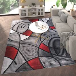 Emma + Oliver - Urbane Contemporary Abstract Geometric Olefin Accent Rug in Gradient Shades with Natural Jute Backing - Red