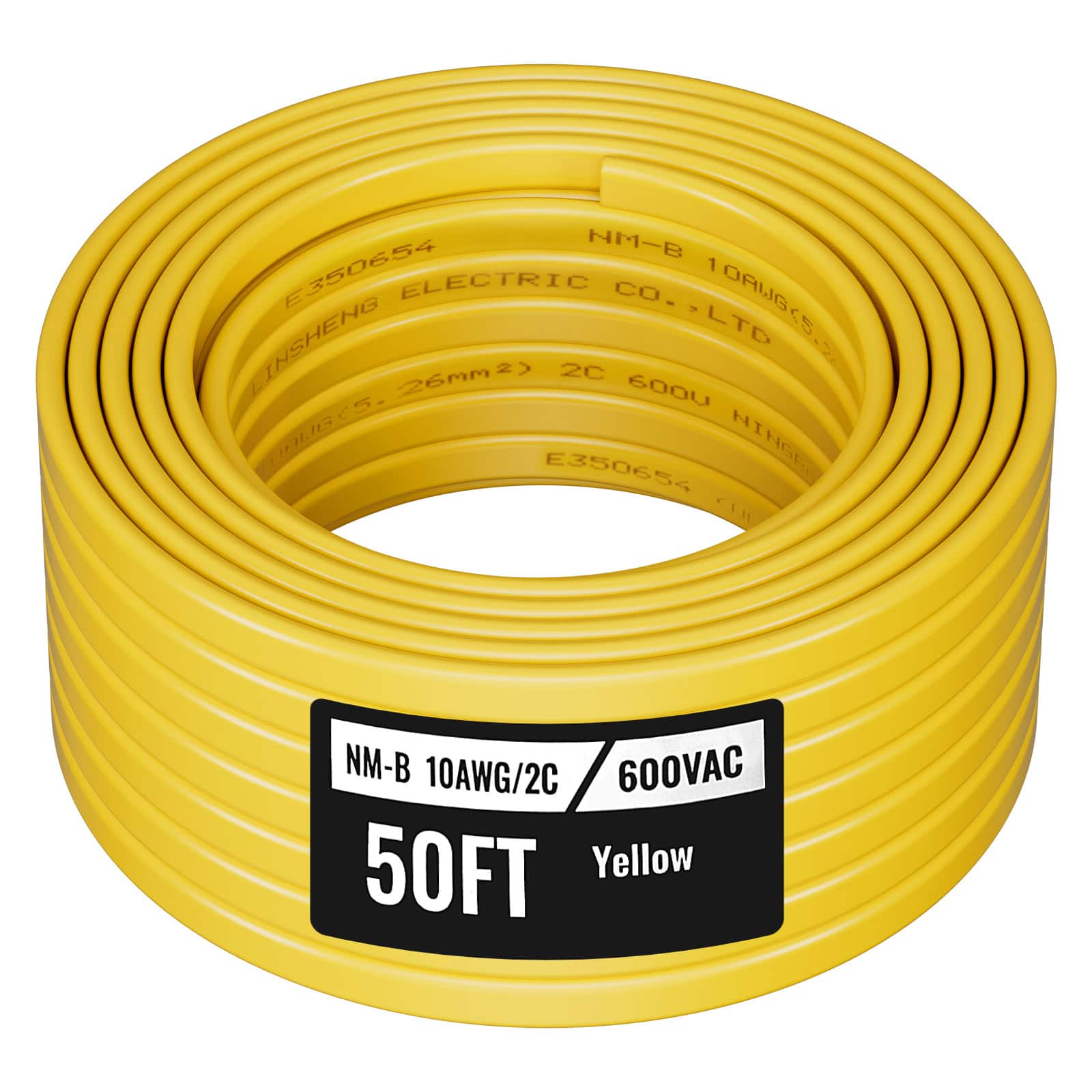 VEVOR - NM-B Wire, 10AWG/2C Non-Mettalic Residential Indoor Electrical Wire with Ground, PVC Sheathed High-Purity Copper Core - Yellow