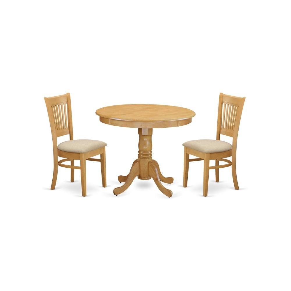 Angle. FurniFact - Solid Wood Round Dining Table & Chairs 3-Piece Set - Oak.