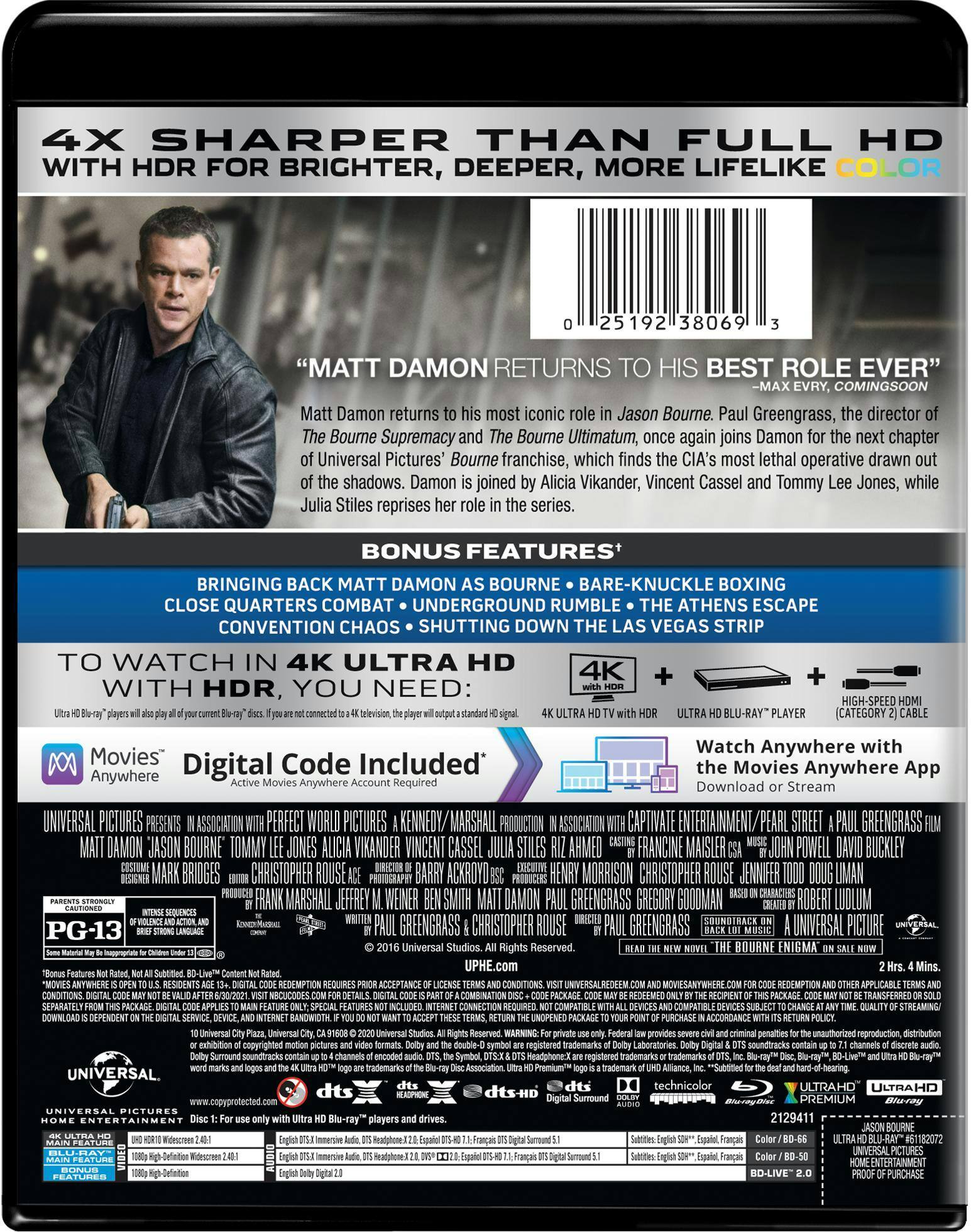 Back. Jason Bourne   - 4K Blu-Ray.