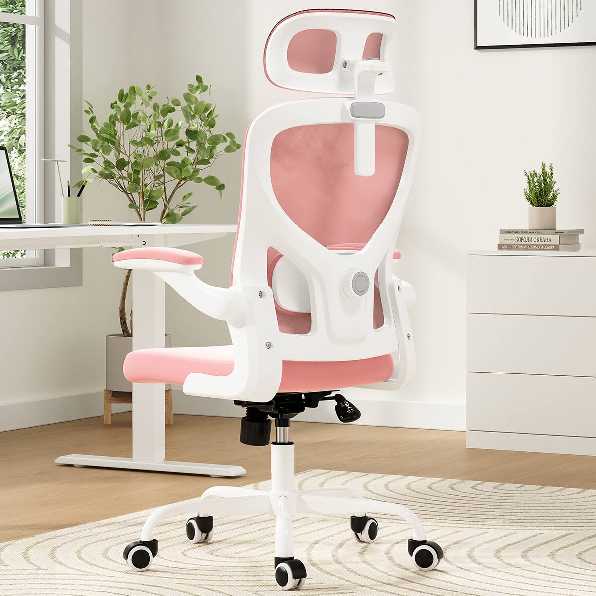 Alt View 6. Spaco - Spaco Ergonomic Gaming Office Chair, High Back, Adjustable Lumbar Support, Headrest and Armrests, for Home Office - Pink,White.