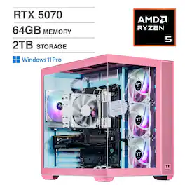 Velztorm - Pink Fultix Desktop PC (AMD Ryzen 5-5500, 64GB DDR4, 2TB PCIe SSD, Win 11 Pro) - Rose Pink