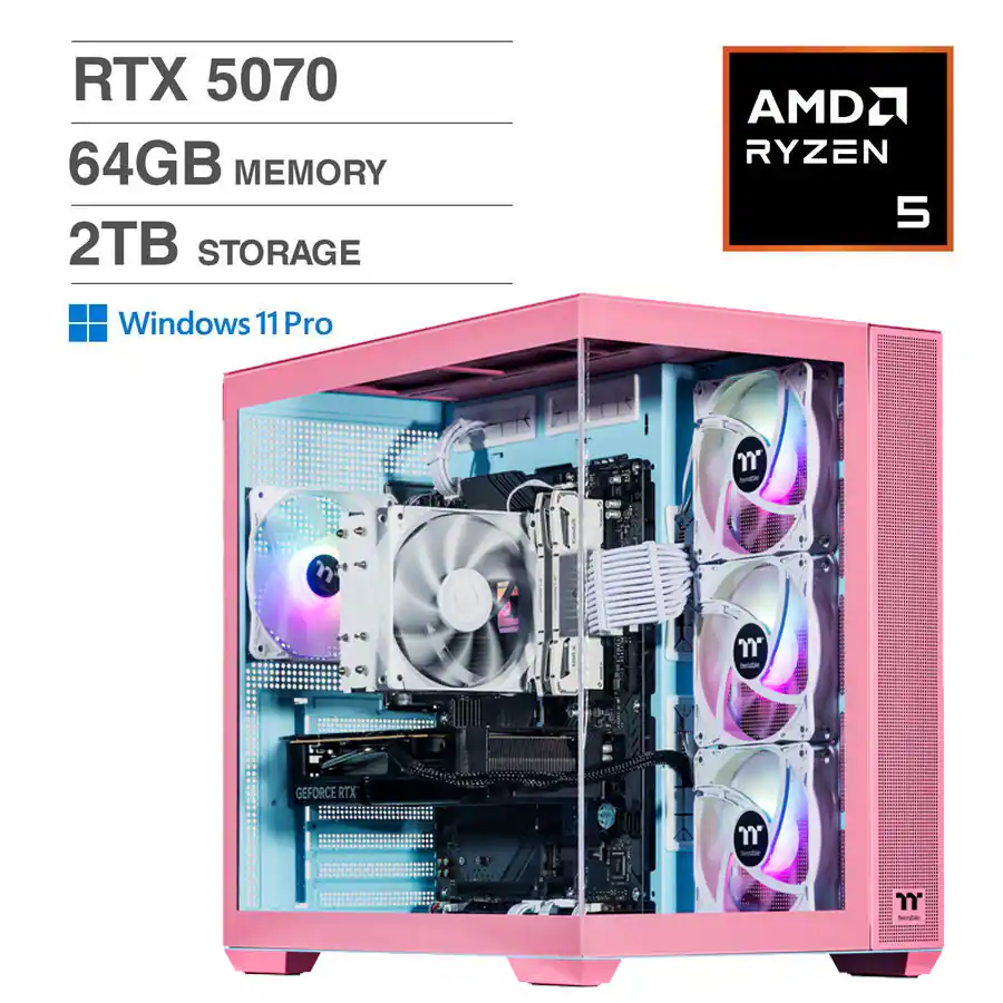 RTX 5070  
64GB MEMORY  
2TB STORAGE  
AMDA RYZEN 5  
Windows 11 Pro  
GEFORCE RTX