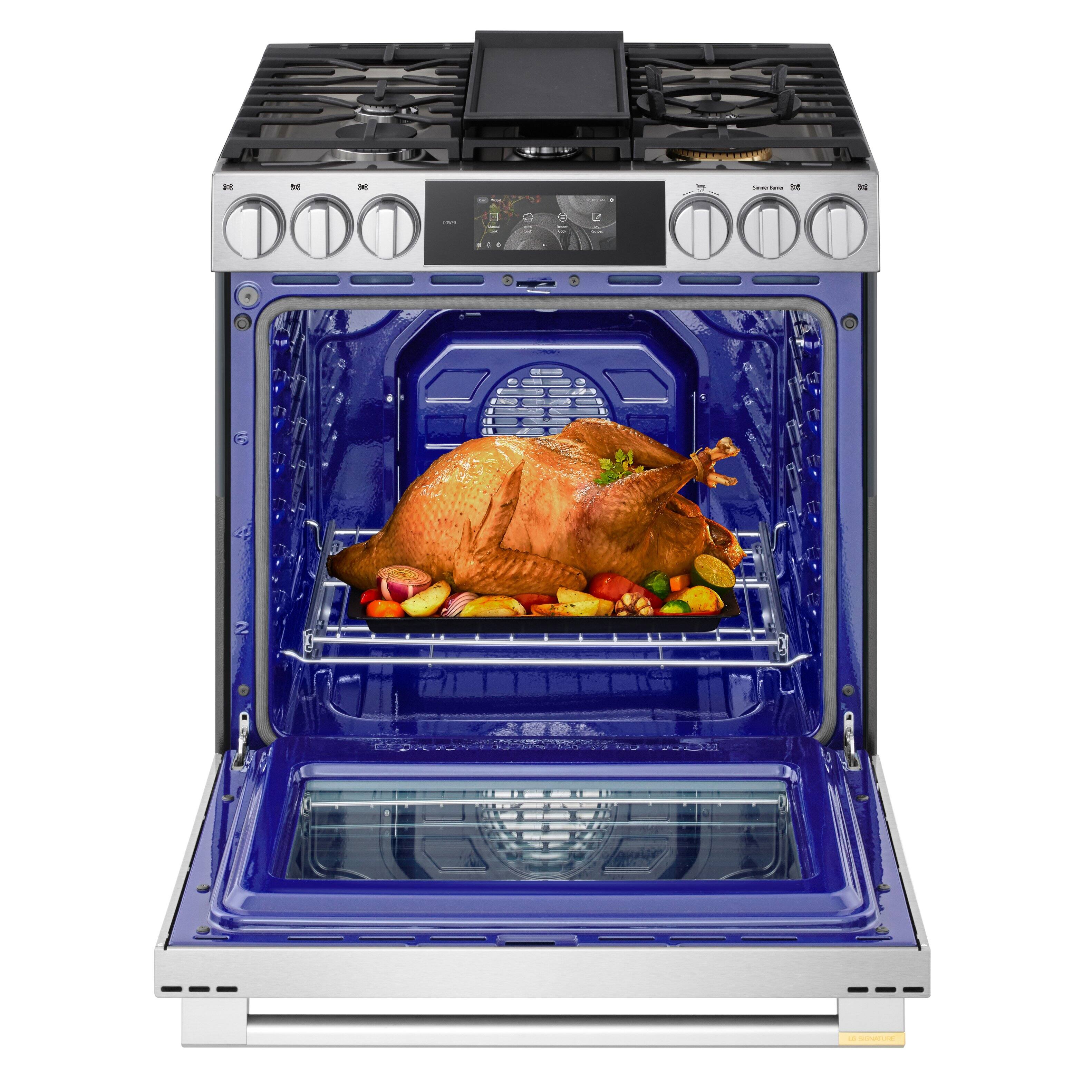 Alt View 7. LG - SIGNATURE 6.3 Cu. Ft. Slide-In Gas True Convection Range with EasyClean, Color LCD Display and Smart AI Gourmet Camera - PrintProof Stainless Steel.