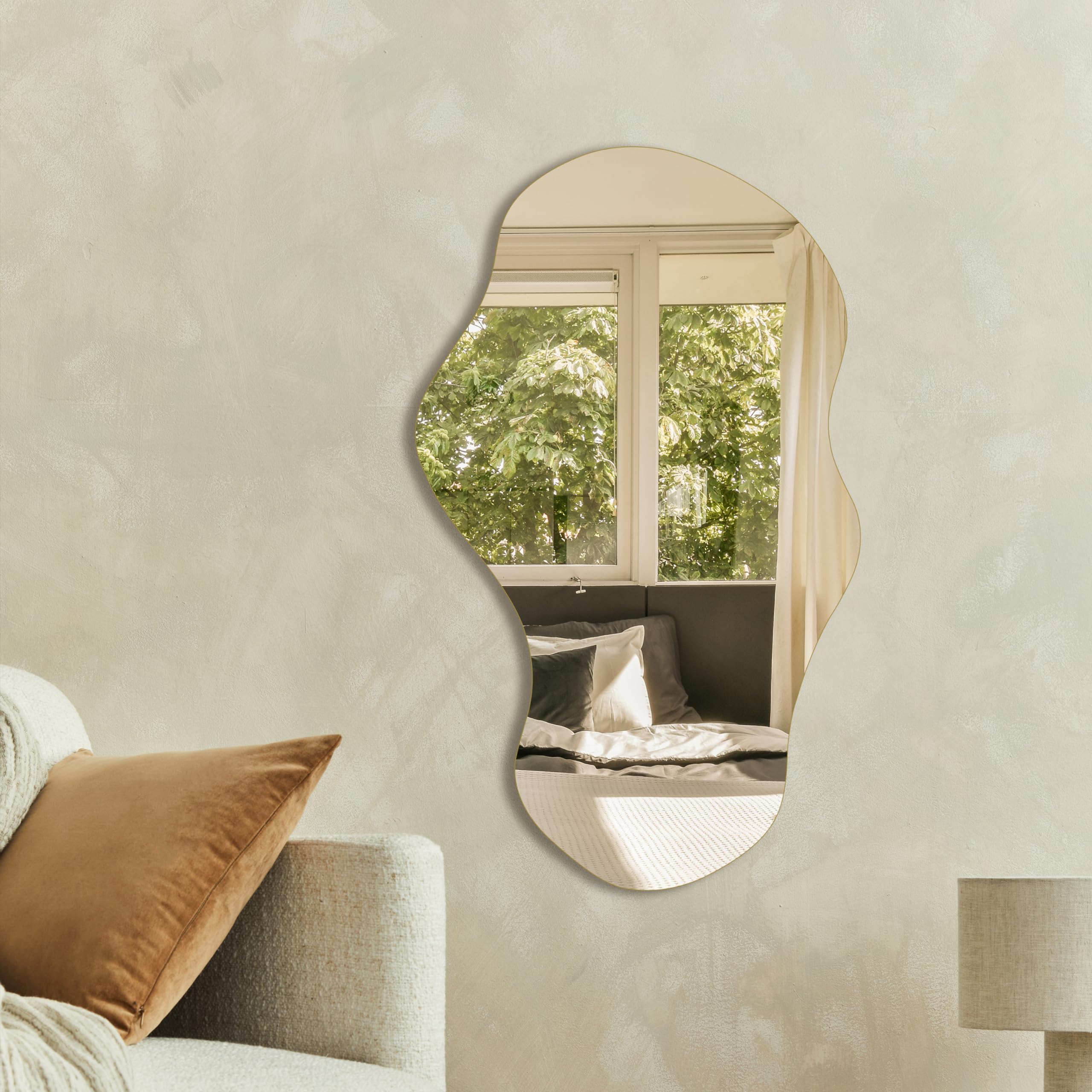 Alt View 2. TECH SAFARI - Irregular Wall Mirror Asymmetrical Decorative Modern Mirrors For Bathroom Bedroom Living Room Entryway Clou - 43"L x 24"W Cloud.