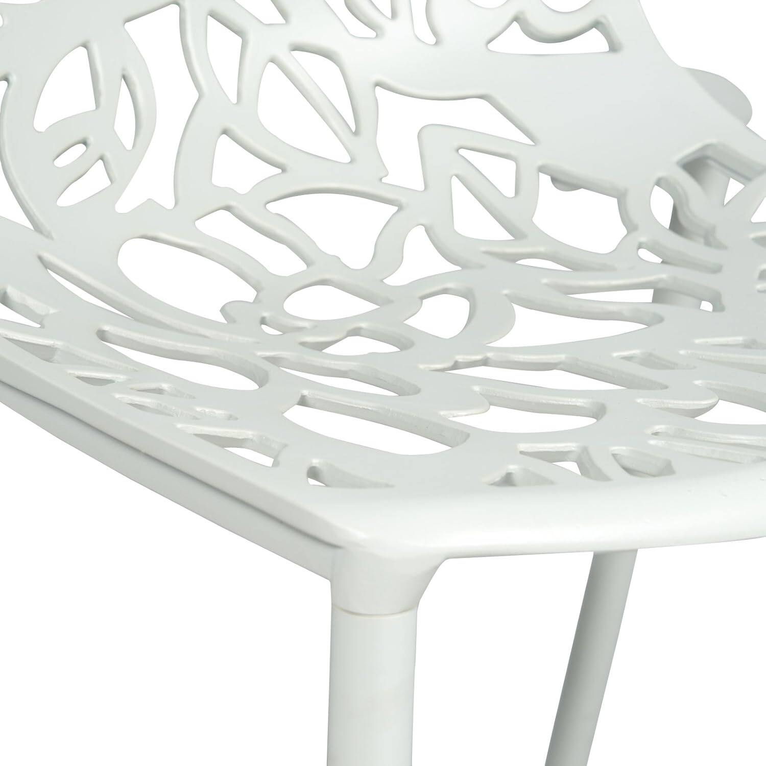 Alt View 2. LeisureMod - Devon Stackable Aluminum Dining Chair, Modern Floral Cutout Indoor/Outdoor Patio Chair - Fully Assembled - White.