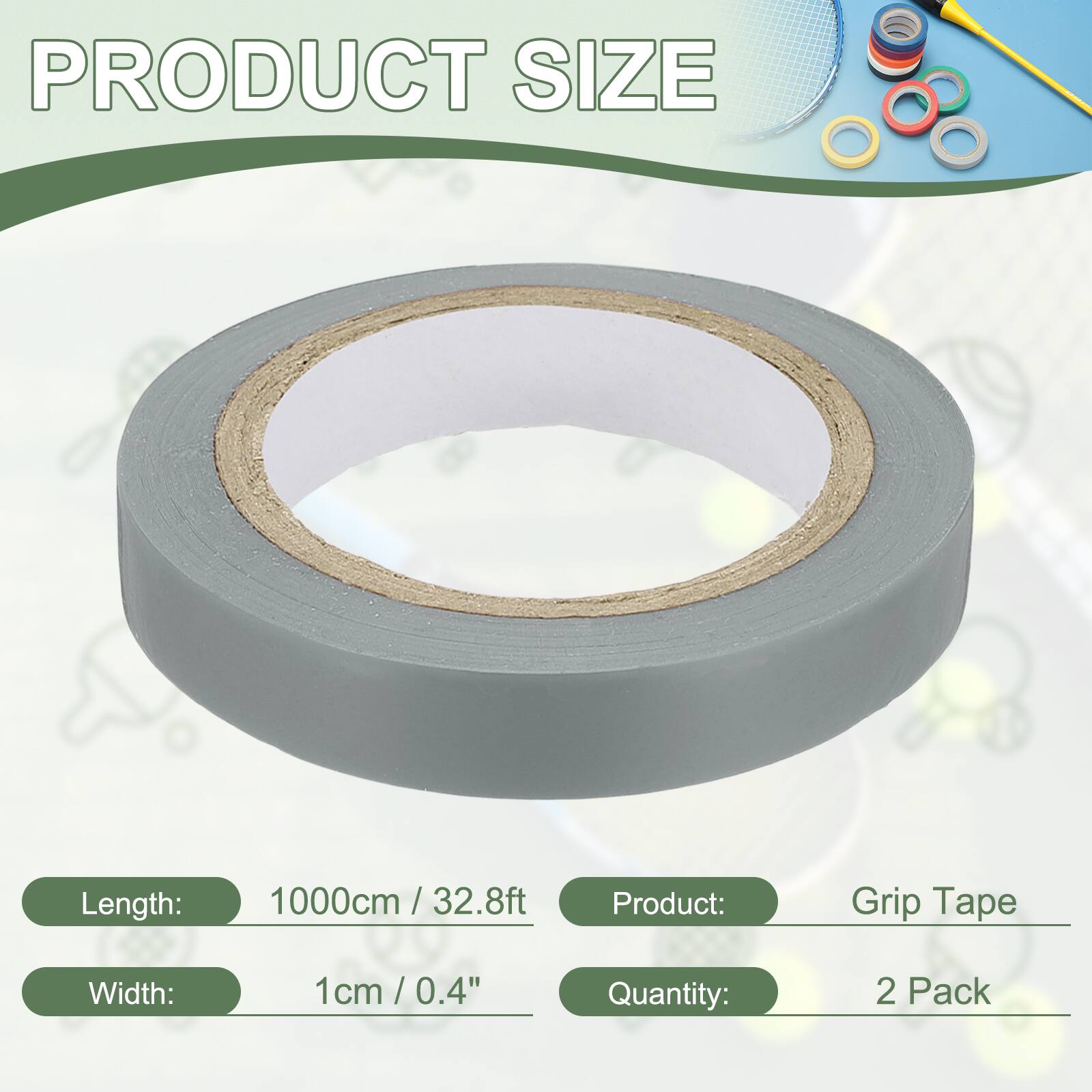 PRODUCT SIZE

Length: 1000cm / 32.8ft  
Width: 1cm / 0.4"  
Product: Grip Tape  
Quantity: 2 Pack