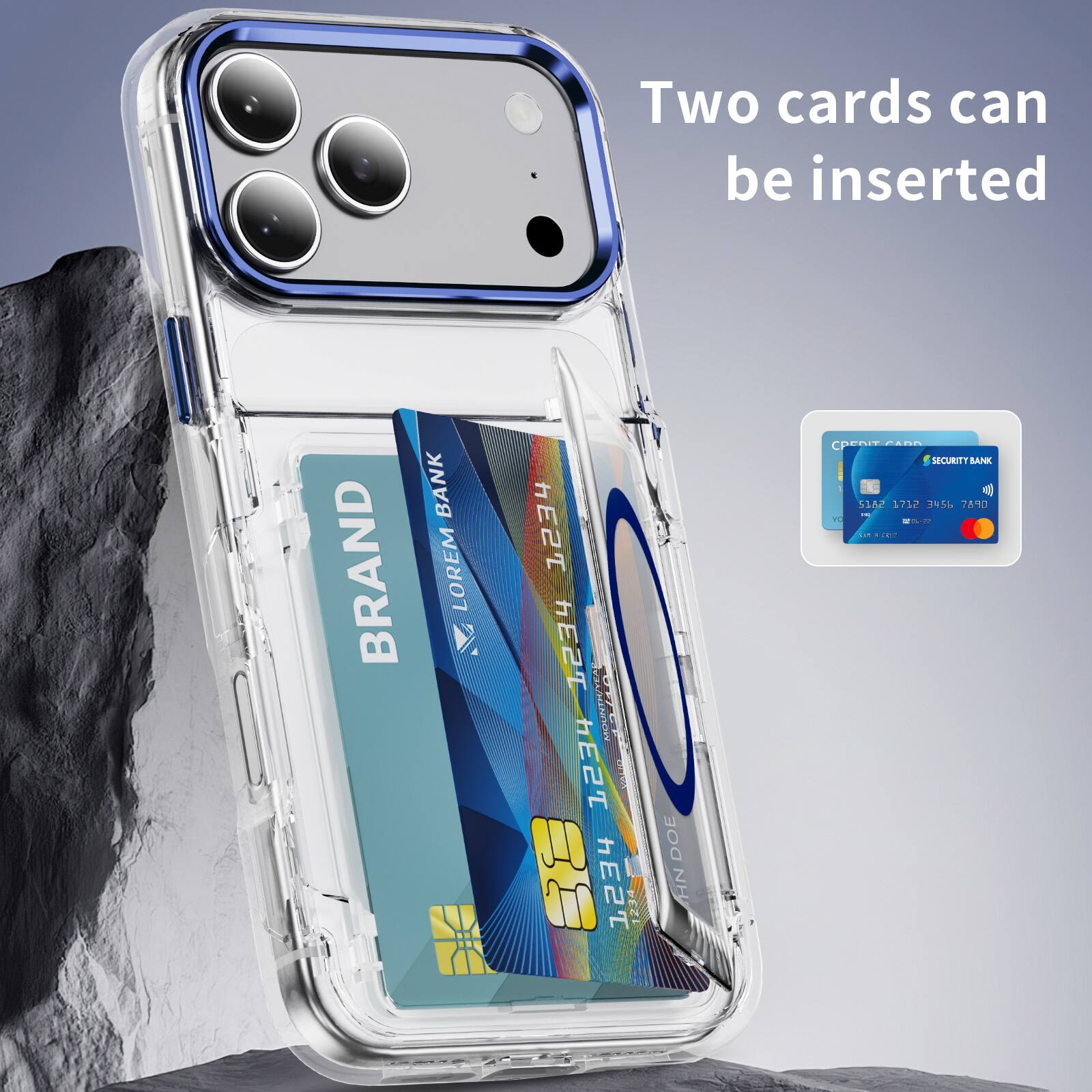 Two cards can be inserted

BANK BRAND LOREM 1234 1234

MOUNTIUTEA MUSTI 1234 JOBA2 E2T 1234

DOE HN RERLY

SECURITY BANK

S1AC 1712 1456 7A10