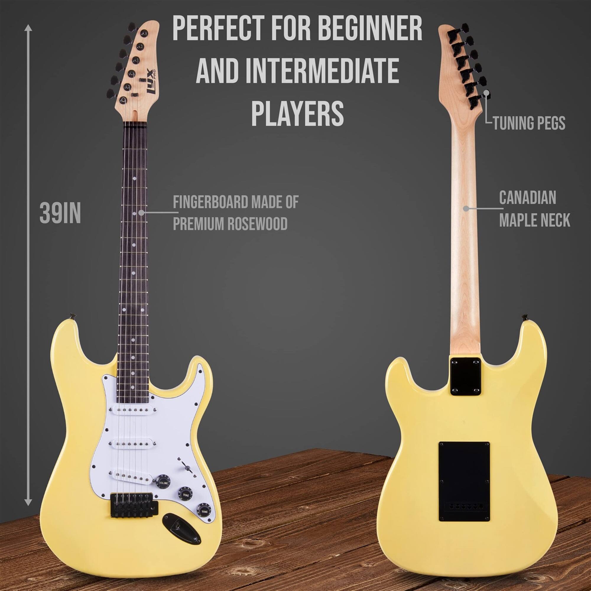 PERFECT FOR BEGINNER AND INTERMEDIATE PLAYERS

TUNING PEGS

39IN

FINGERBOARD MADE OF PREMIUM ROSEWOOD

CANADIAN MAPLE NECK