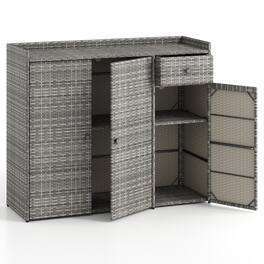 WELLFOR - 3 Doors Outdoor PE Wicker Storage Cabinet for Deck - Gray