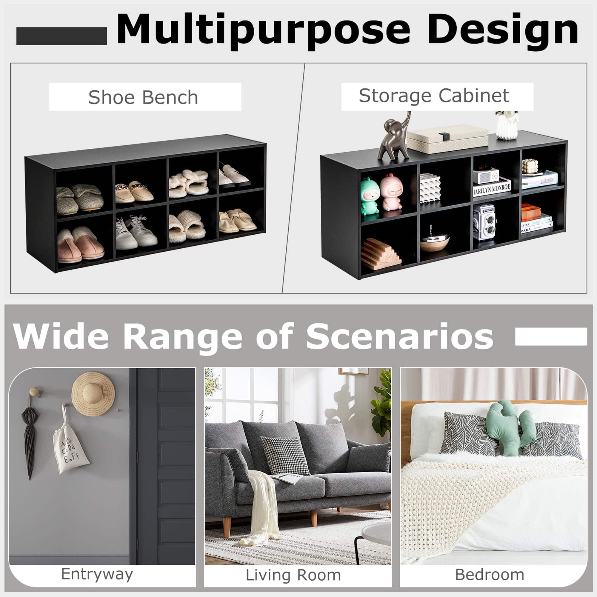 Multipurpose Design: Shoe Bench Storage Cabinet, Entryway, Living Room, Bedroom.