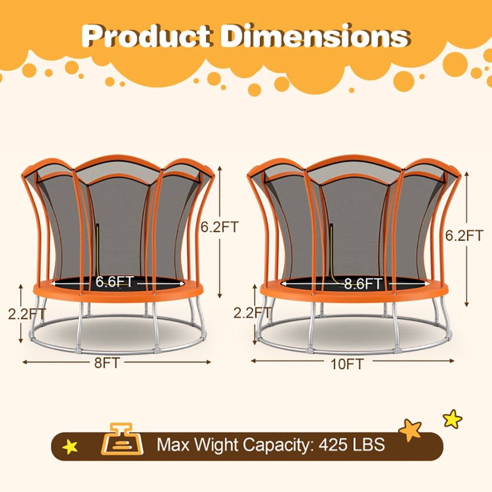 Product Dimensions: 6.2FT x 6.2FT x 6.6FT x 8.6FT x 2.2FT x 2.2FT / 8FT x 10FT  
Max Weight Capacity: 425 LBS