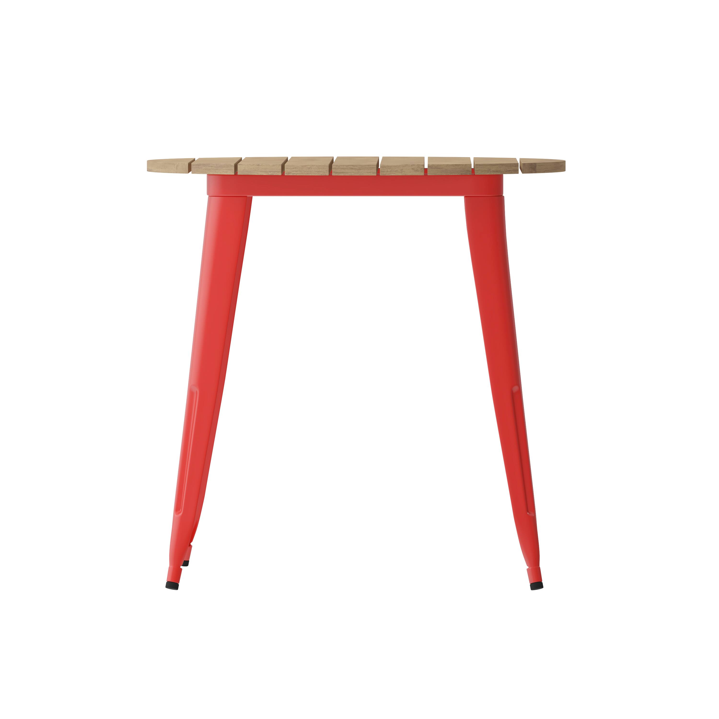 Alt View 7. Emma + Oliver - Drew Indoor/Outdoor Dining Table, 30" Round All Weather Poly Resin Top with Steel Base - Brown Top/Red Frame.