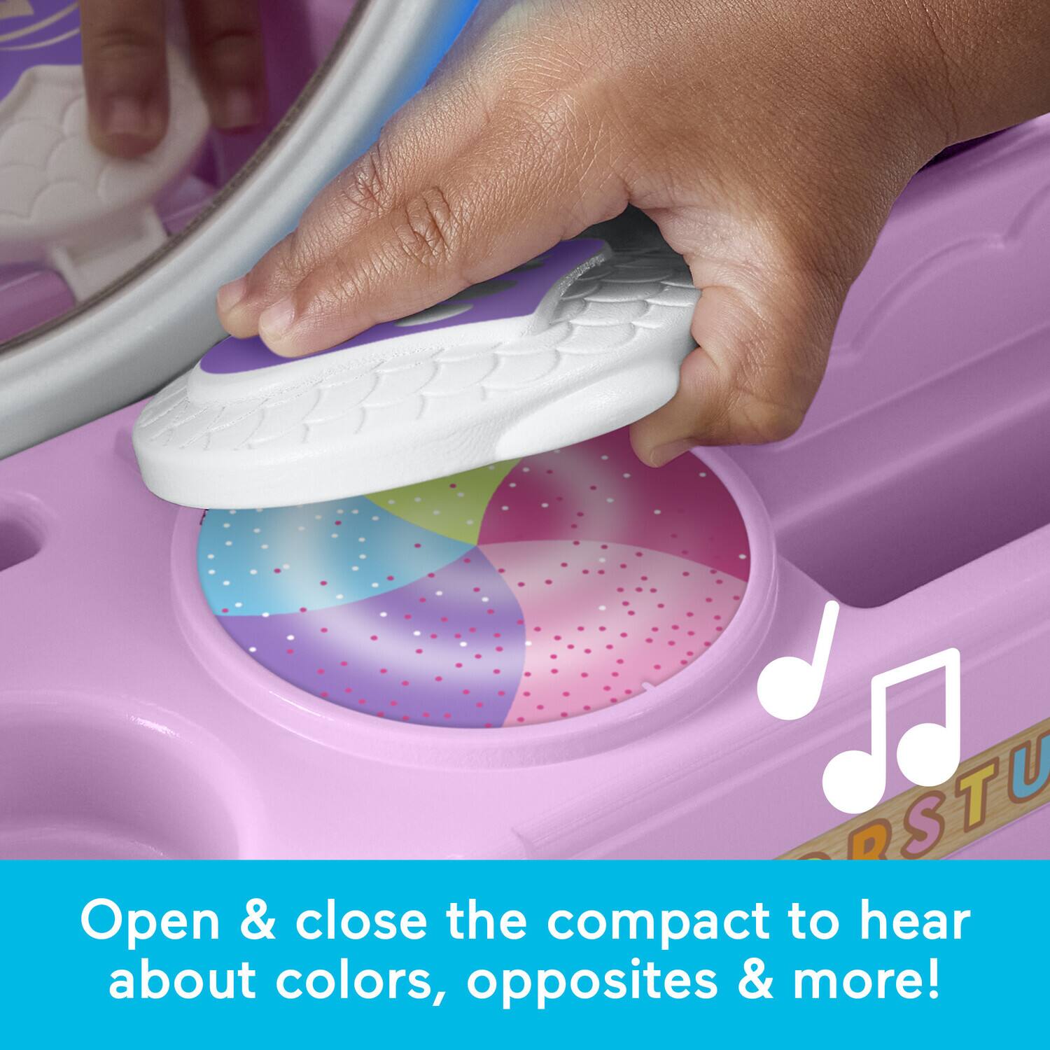 Open & close the compact to hear about colors, opposites & more!