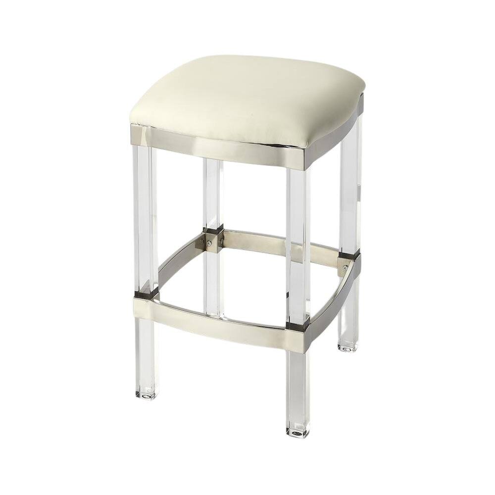 Back. Starlight Canyon Home - White Acrylic Stool with Leather Seat for Counter Use - Clear Bar Stools - White.