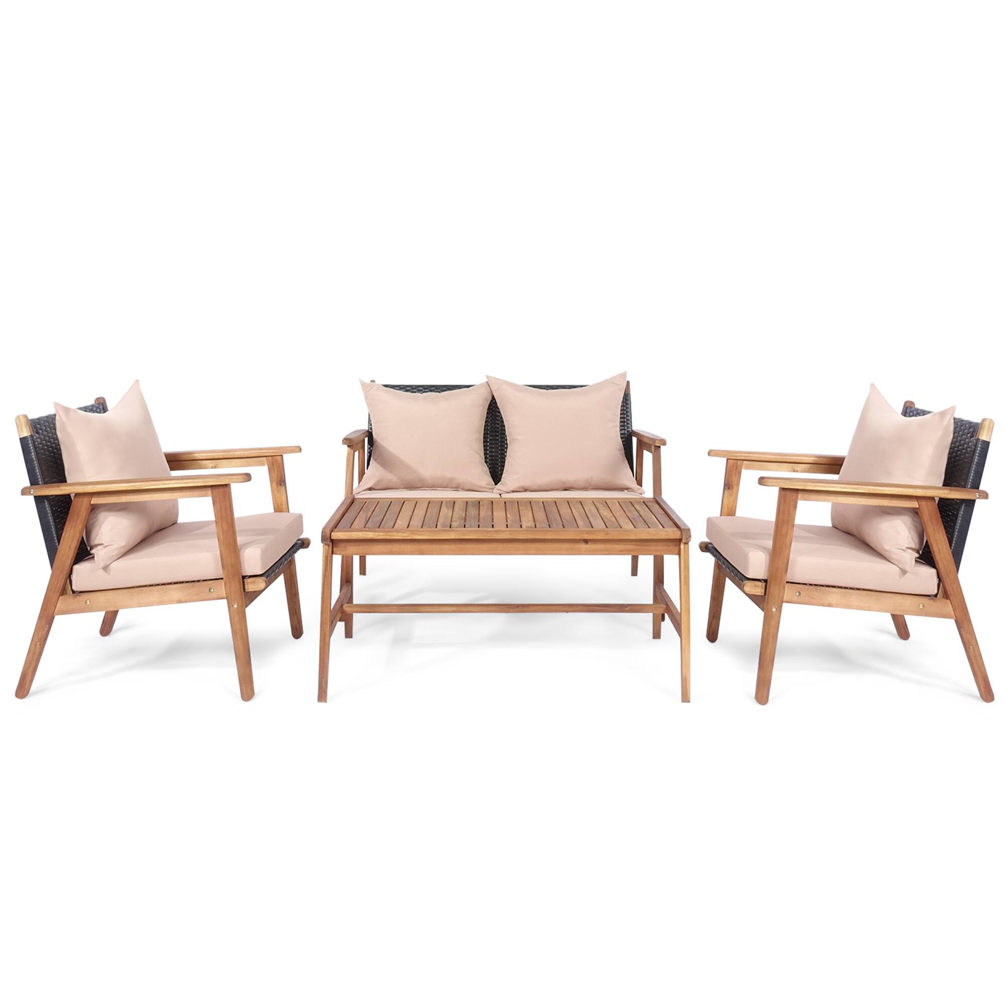 Alt View 9. Gymax - Gymax 4PCS Outdoor Furniture Set Patio Conversation Set  w/ Wood Frame Cushion - Beige.